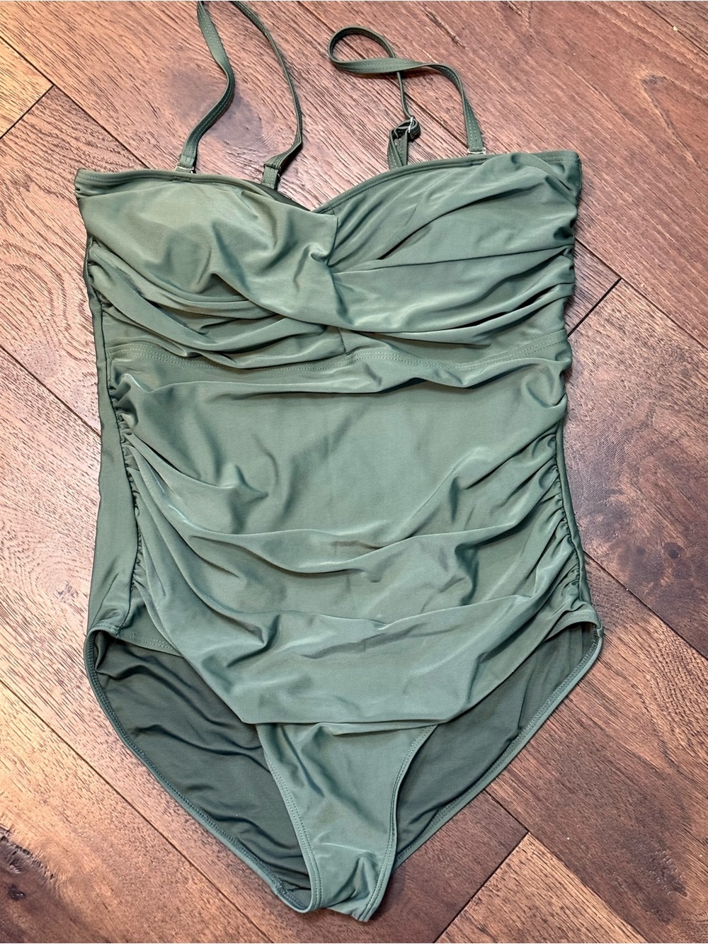Olive Green Ruched One-Piece Swimsuit - Picture 2 of 2